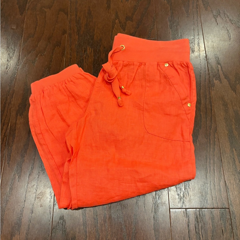 GUESS Coral Linen Crop Pants Medium Drawstring Waist *Color Transfer On Waist*